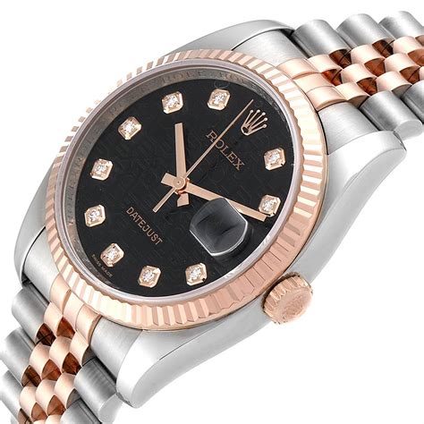 rolex datejust 36 steel rose gold watch black diamond dial|rolex datejust 36 diamond bezel.